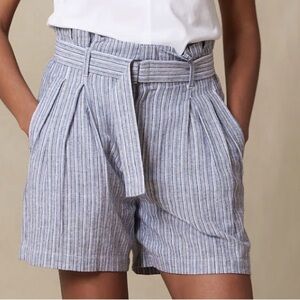 Banana Republic Linen Blend Pinstriped Belted Paperbag Waist Trouser Shorts 16
